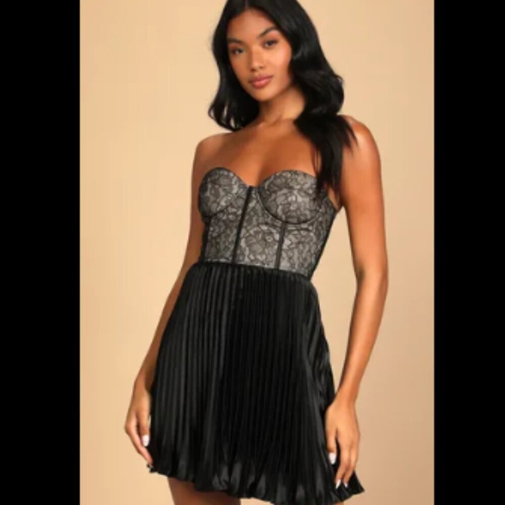 NWT Lulus Strapless Corset Bustier Lace & Satin Mini Dress Size M